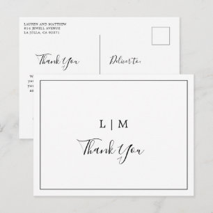 Carte Postale Simple Remerciement de Mariage Élégant Noir et Bla