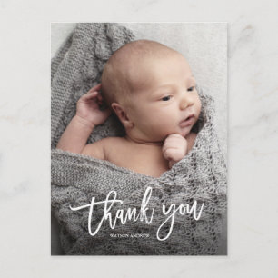 Carte Postale Simple Remerciement de Photo de Bébé Manuscrite