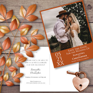 Carte Postale Simple Rust Orange Wedding Save the Date Photo