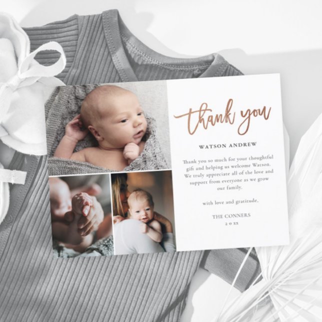 Carte Postale Simple Script 3 Photo Collage Baby Merci (Créateur téléchargé)