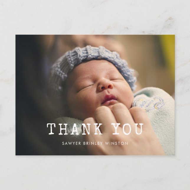 Carte Postale Simple script de machine à écrire Baby shower merc (Devant)