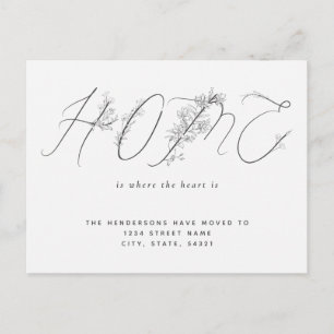 Carte Postale Simple Script Floral Nouvelle Maison Faire-part de