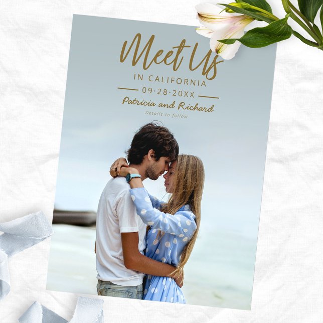 Carte Postale Simple Script Or Gold Meet Us In Save The Date Pho (Créateur téléchargé)
