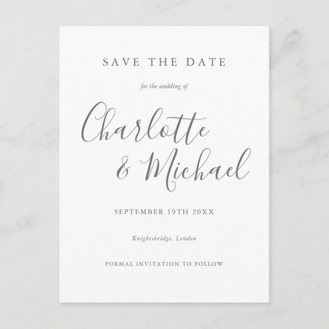 Carte Postale Simple Script Photo Mariage Enregistrer la Date (Devant)
