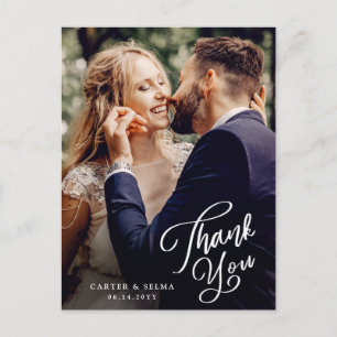 Carte Postale Simple Script Photo Mariage Merci