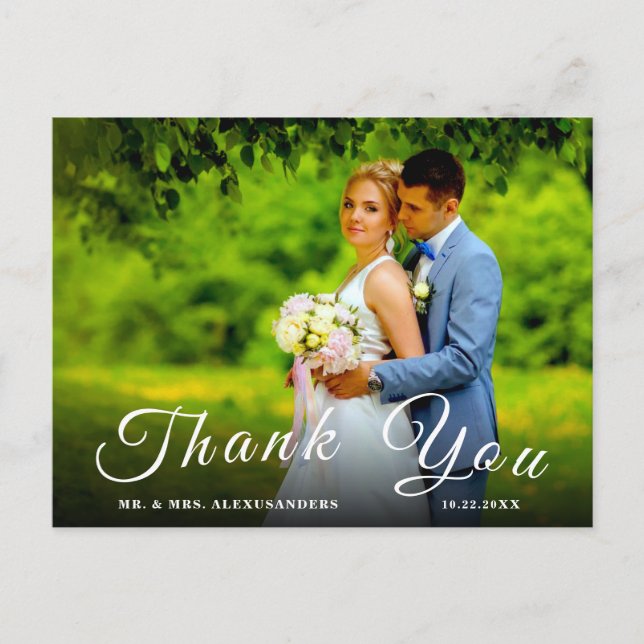 Carte Postale Simple Script Photo personnalisée H Mariage blanc  (Devant)