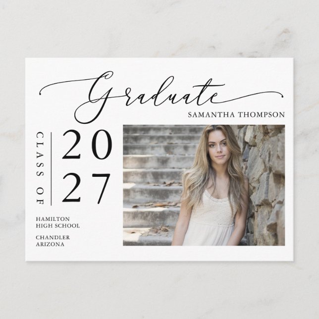 Carte Postale Simple Script School Graduate Faire-part photo (Devant)