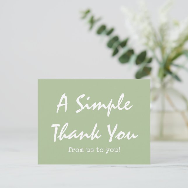 Carte Postale Simple Script Vert Sage Remerciement Entreprise (Debout devant)