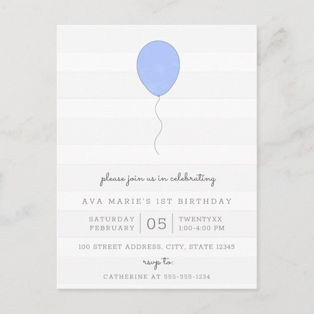 Carte Postale Simple Shabby Chic Grey et Blue Balloon Anniversai (Devant)