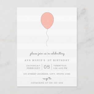 Carte Postale Simple Shabby Chic Grey et rose Balloon Anniversai