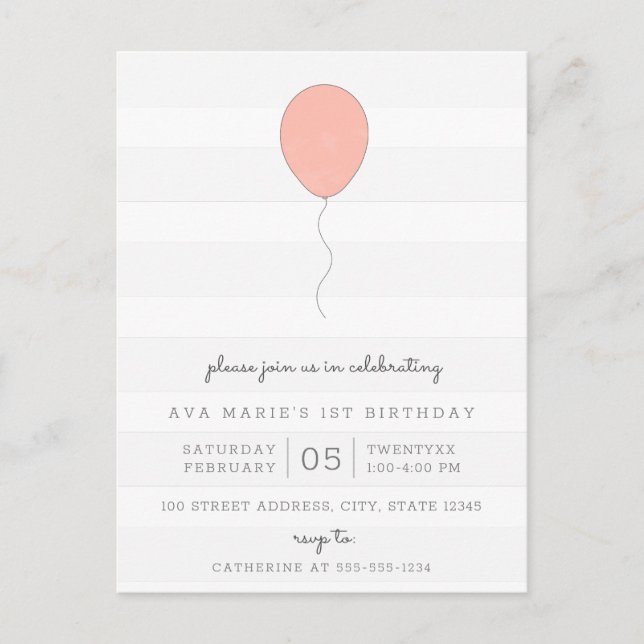 Carte Postale Simple Shabby Chic Grey et rose Balloon Anniversai (Devant)