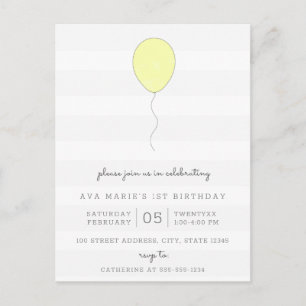 Carte Postale Simple Shabby Chic Gris & Jaune Ballon Anniversair
