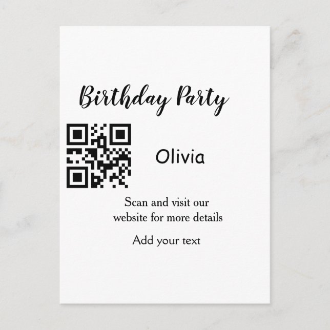 Carte Postale Simple site de fête d'anniversaire code-barres QR  (Devant)