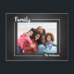 Carte postale Simply Family Chalkboard Photo Holid<br><div class="desc">Moderne, élégant, simple carte photo de vacances avec le mot "Famille" dans la police de caractères en écriture manuscrite - accents blancs sur tableau noir. Par Carte de Vacances Elke Clarke© Ce design spécial se concentre sur la famille, avec 2 endroits pour ajouter vos photos de famille chères à envoyer...</div>