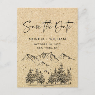 Carte Postale Simulated Kraft Paper Mountain Enregistrer la date