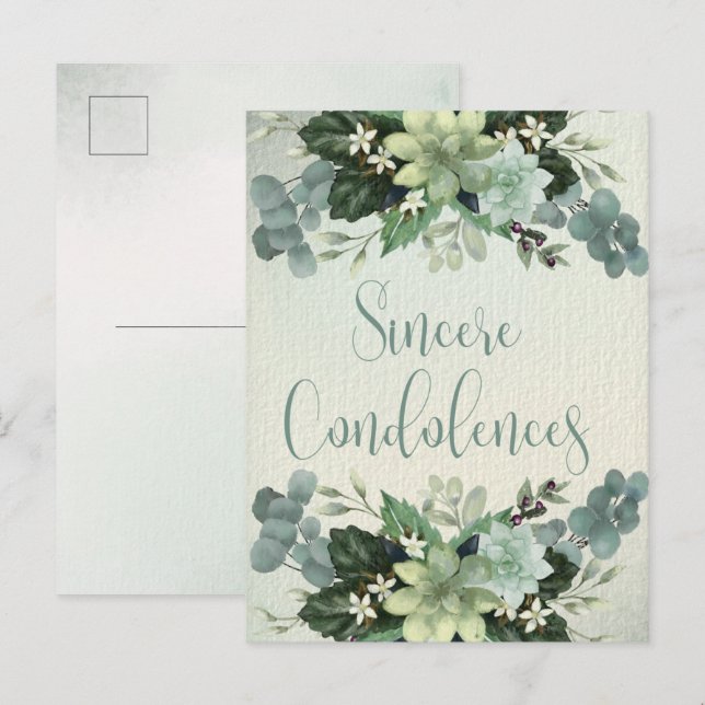 Carte Postale Sincères Condoléances | Succulentes Peintes à l'Aq (Devant / Derrière)