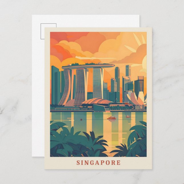 Carte Postale Singapour Art Elegant Vintage voyage (Devant / Derrière)