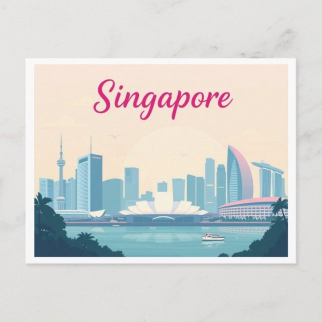 Carte Postale Singapour Pastel Travel Design (Devant)