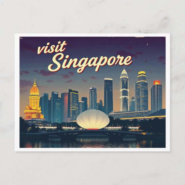CARTE POSTALE SINGAPOUR SKYLINE ART VINTAGE (Devant)