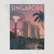 Singapour Skyline dans l'art rétro futuriste