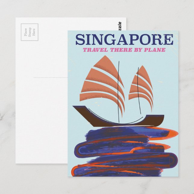 Carte Postale Singapour "Voyagez là-bas en avion" (Devant / Derrière)