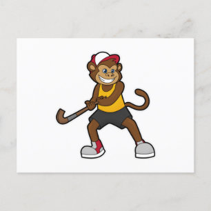Carte Postale Singe à Hockey avec bâton de hockey