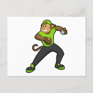 Carte Postale Singe au baseball avec batte de baseball