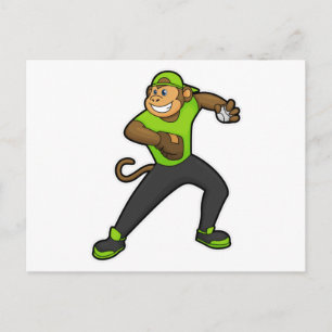 Carte Postale Singe au baseball avec une batte de baseball