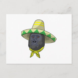 Carte Postale Singe au chapeau de paille