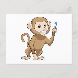 Carte Postale Singe avec brosse à dents