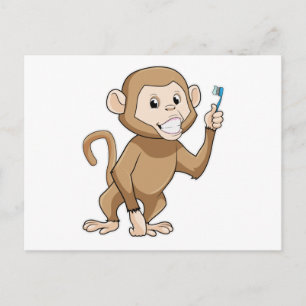 Carte Postale Singe avec brosse à dents