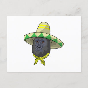 Carte Postale Singe avec casquette de paille