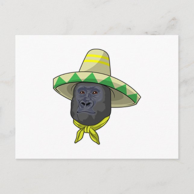 Carte Postale Singe avec chapeau de paille (Devant)