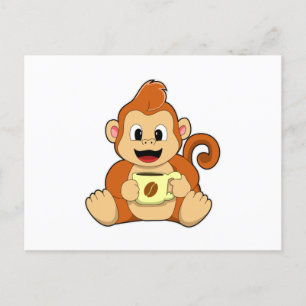 Carte Postale Singe avec la coupe du café