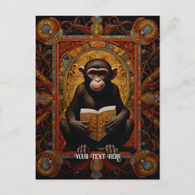 Carte Postale Singe avec livre (Devant)