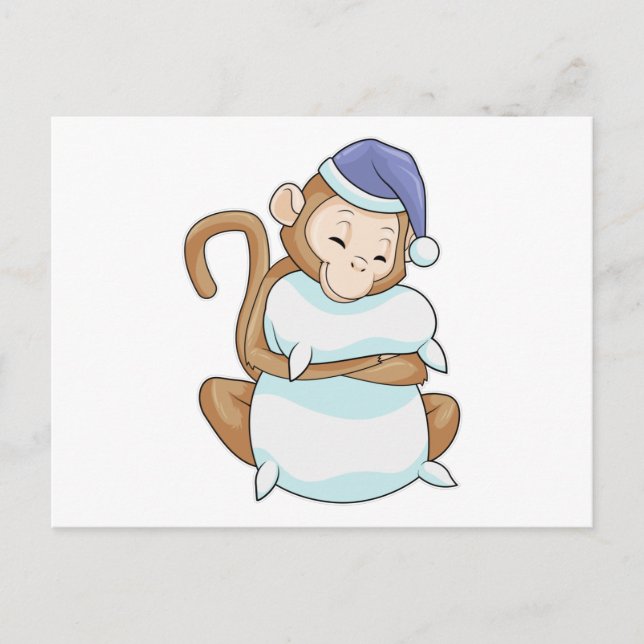 Carte Postale Singe avec oreiller et dormeur (Devant)