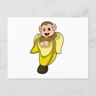 Carte Postale Singe avec peau de banane