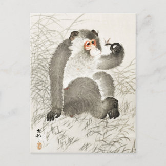 Carte Postale Singe avec peinture d'insectes par Ohara Koson