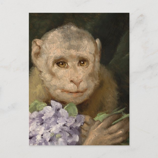 Carte Postale Singe avec un bouquet de violettes | Gabriel von M (Devant)