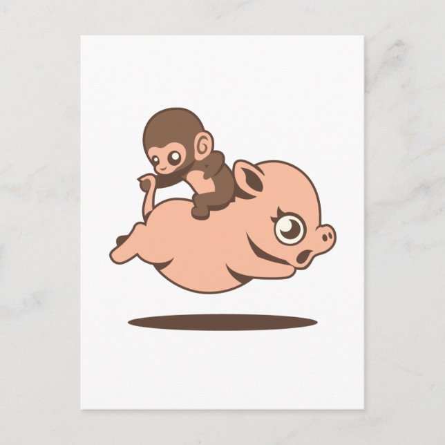 Carte Postale Singe-bébé (Revenir sur un cochon) (Devant)
