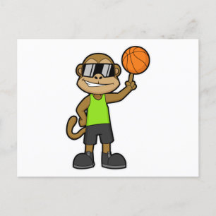 Carte Postale Singe comme joueur de basket-ball avec basket-ball
