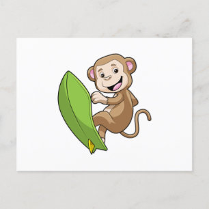 Carte Postale Singe comme surfeur avec Surfer