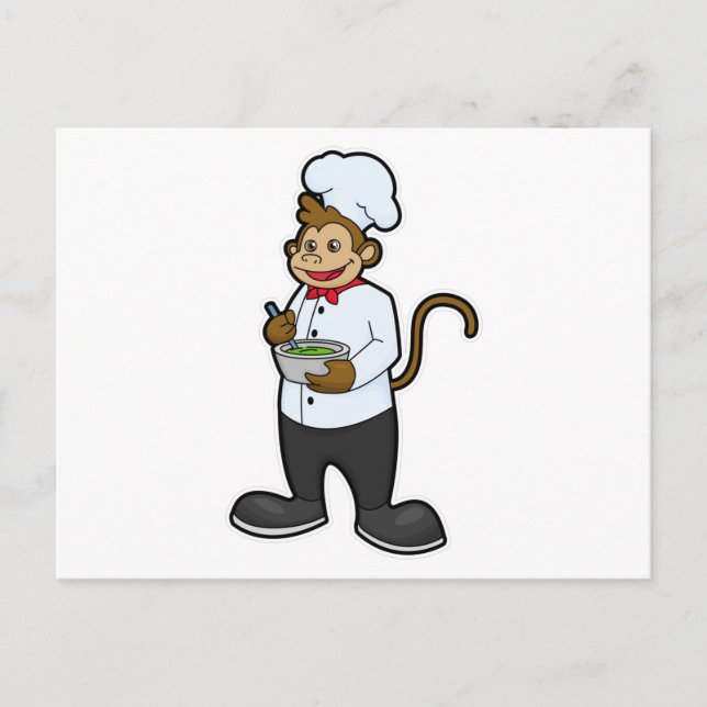 Carte Postale Singe cuisinier avec bol (Devant)