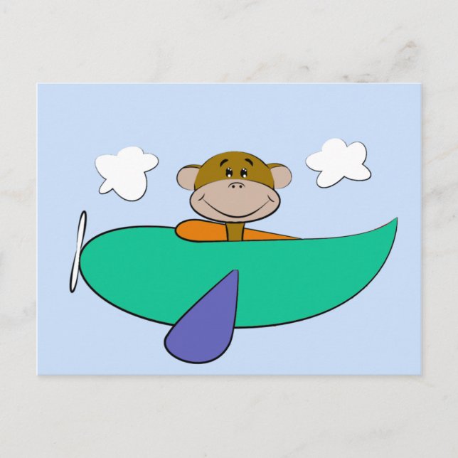 Carte Postale Singe dans l'avion coloré Anniversaire (Devant)