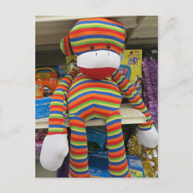 Carte Postale Singe de chaussette arc-en-ciel (Devant)