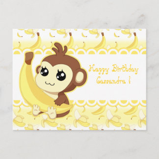 Carte Postale Singe de Cute Kawaii tenant de la banane