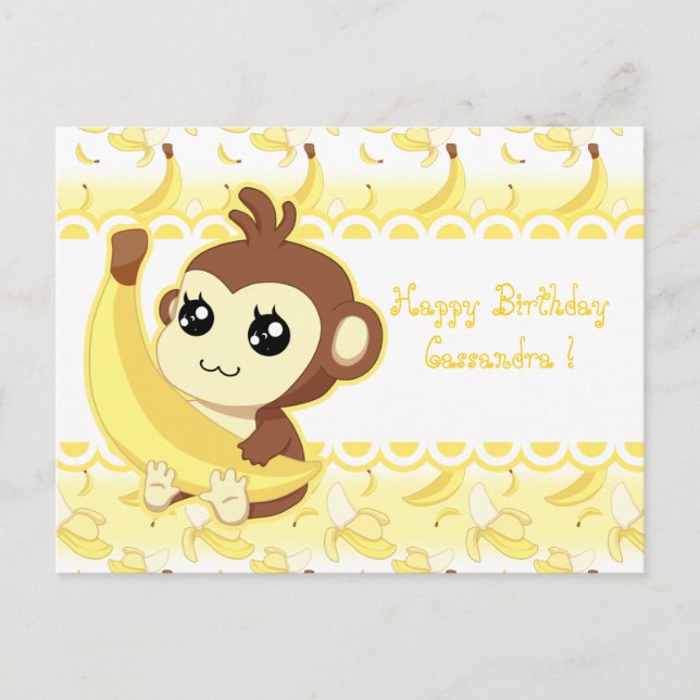 Carte Postale Singe de Cute Kawaii tenant de la banane (Devant)