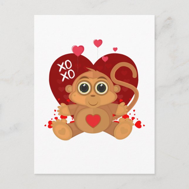 Carte Postale Singe de la Saint Valentin (Devant)