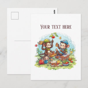 Carte Postale Singe de pique-nique amusant ajouter du texte 