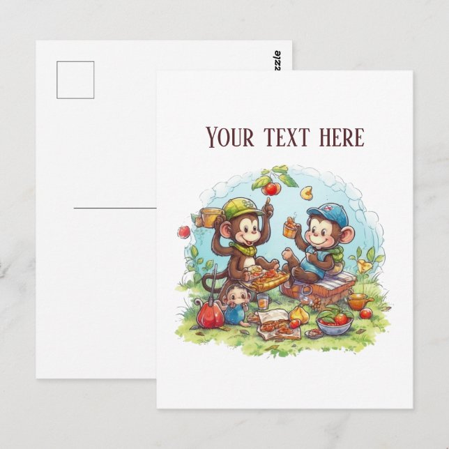 Carte Postale Singe de pique-nique amusant ajouter du texte  (Devant / Derrière)